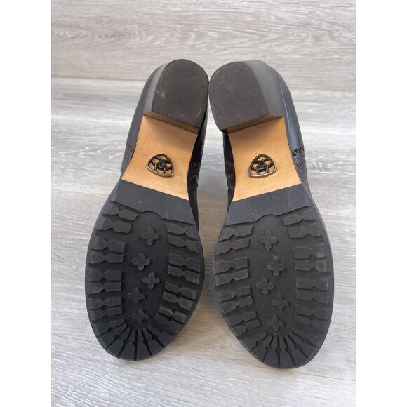 Ariat Womens Boot Black Leather 6 Cutout Western Cowgirl Block Heel Booties - Picture 6 of 11